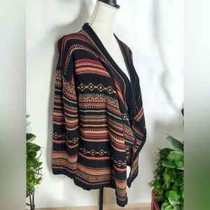 BUA BUA Aztec Southwestern Boho Open Waterfall Artsy Cardigan Sweater